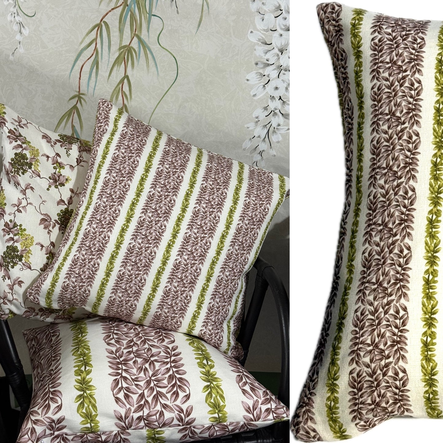 Small Leaf Stripe Cushion Cover in Gold and Grey