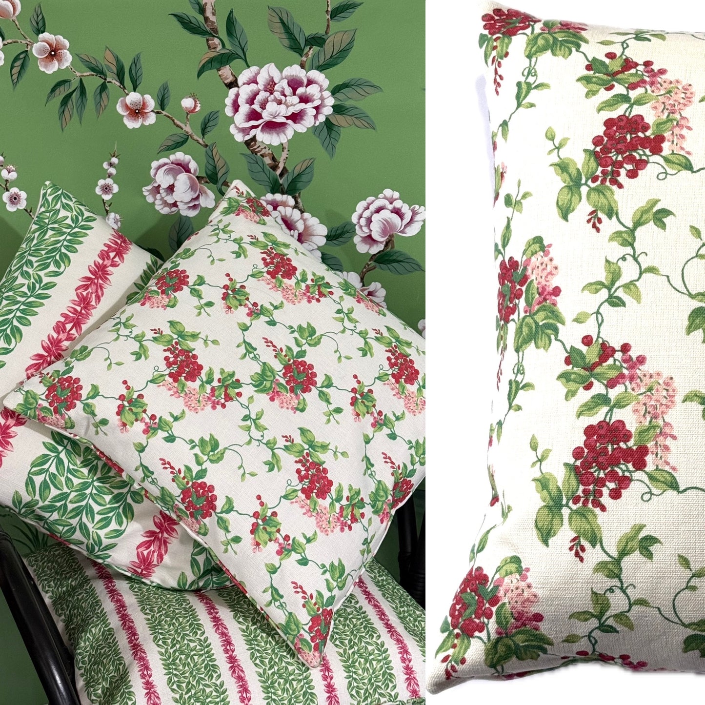 Petit Wisteria Cushion Cover in Red and Green