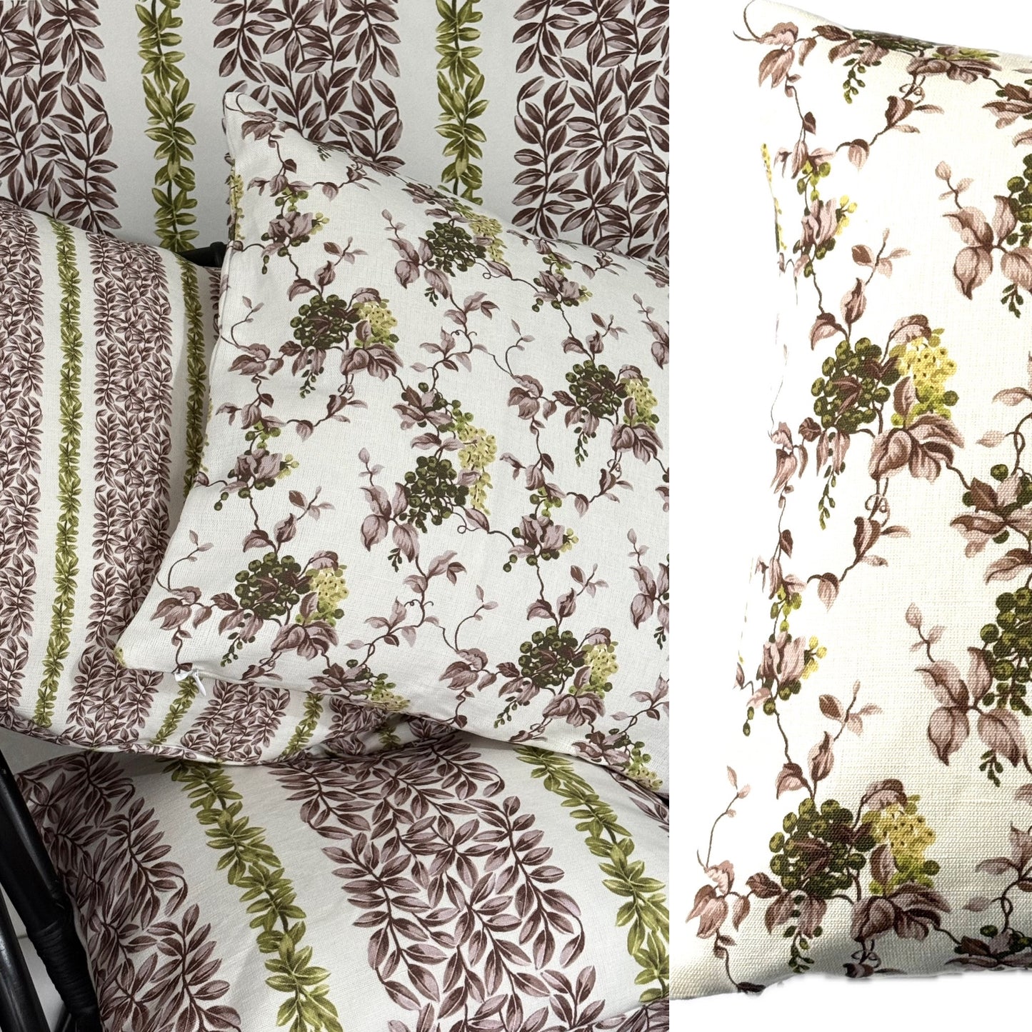 Petit Wisteria Cushion Cover in Olive and Mauve Pink