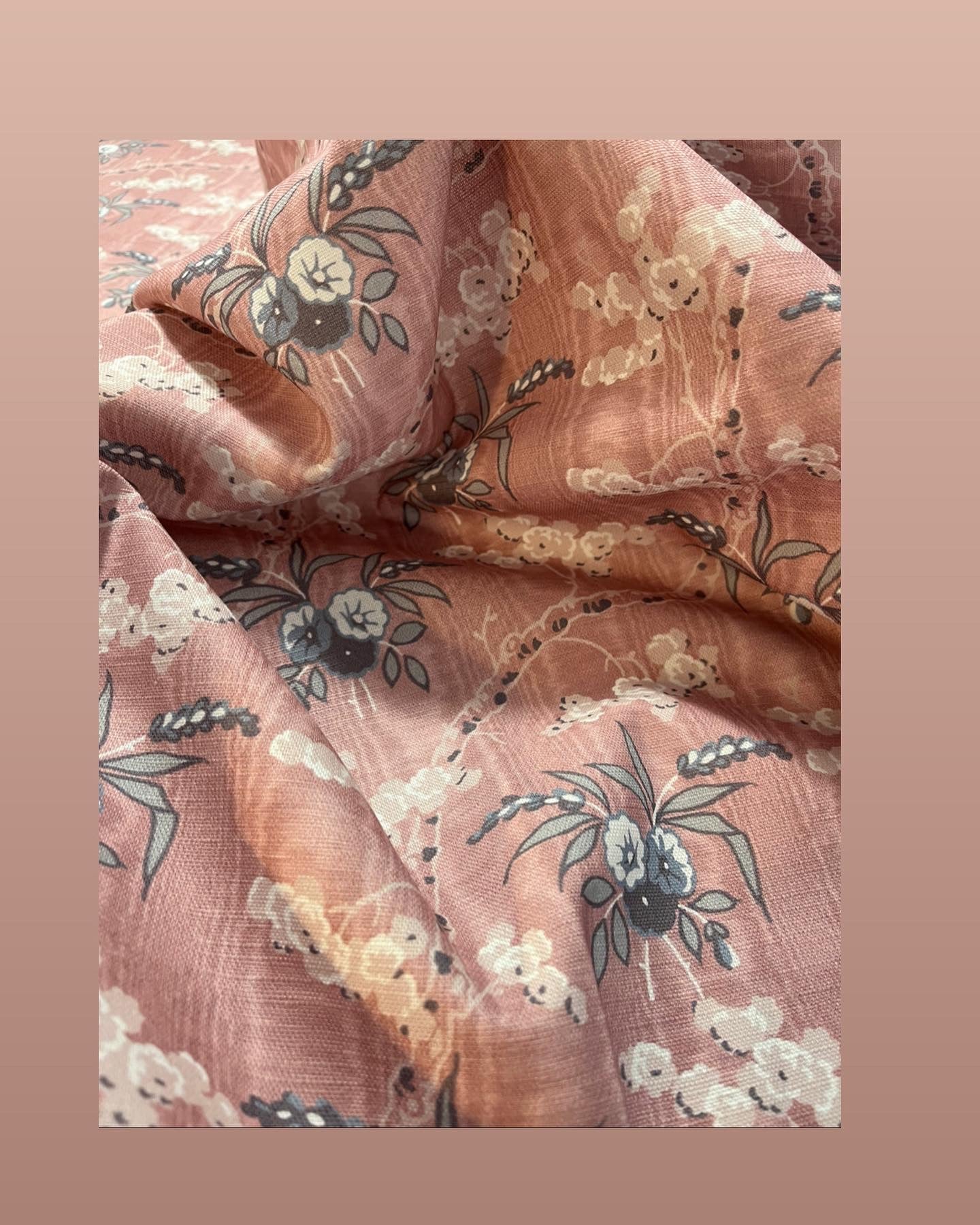 Emily's Bouquet/Dancing Alice in Ashen rose. Small reversible cushion cover in cotton