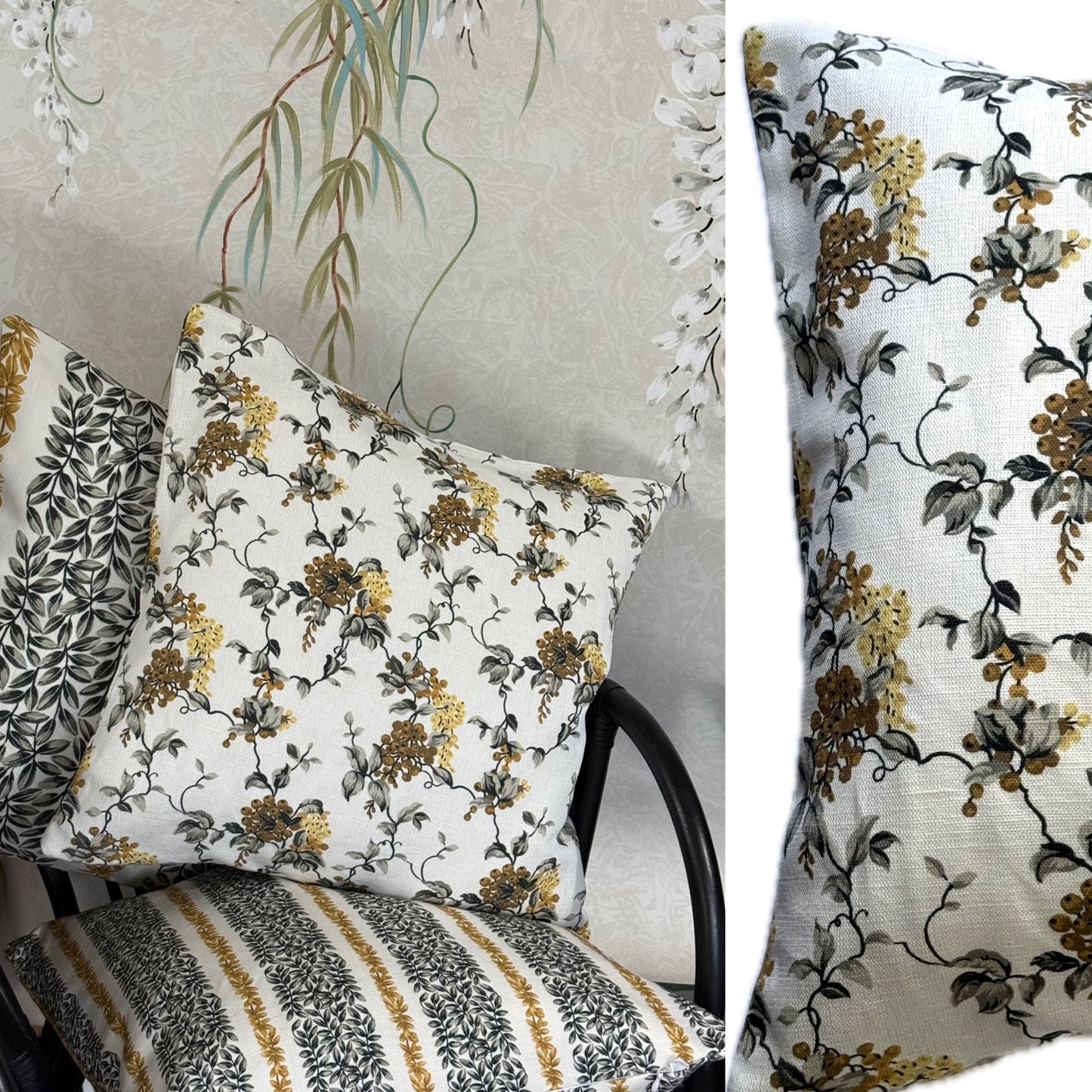 Petit Wisteria Cushion Cover in Gold and Grey