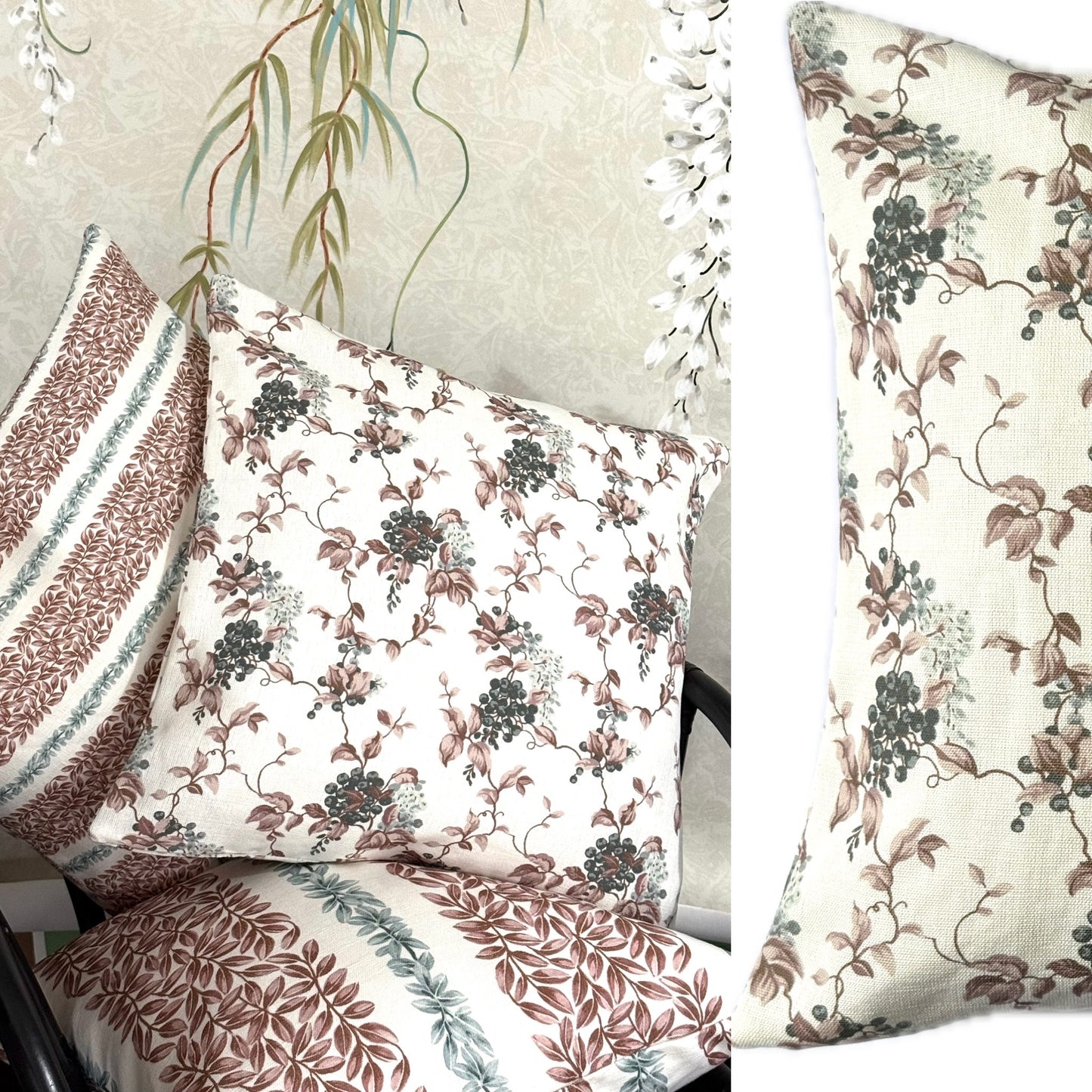 Petit Wisteria Cushion Cover in Grey and Pink