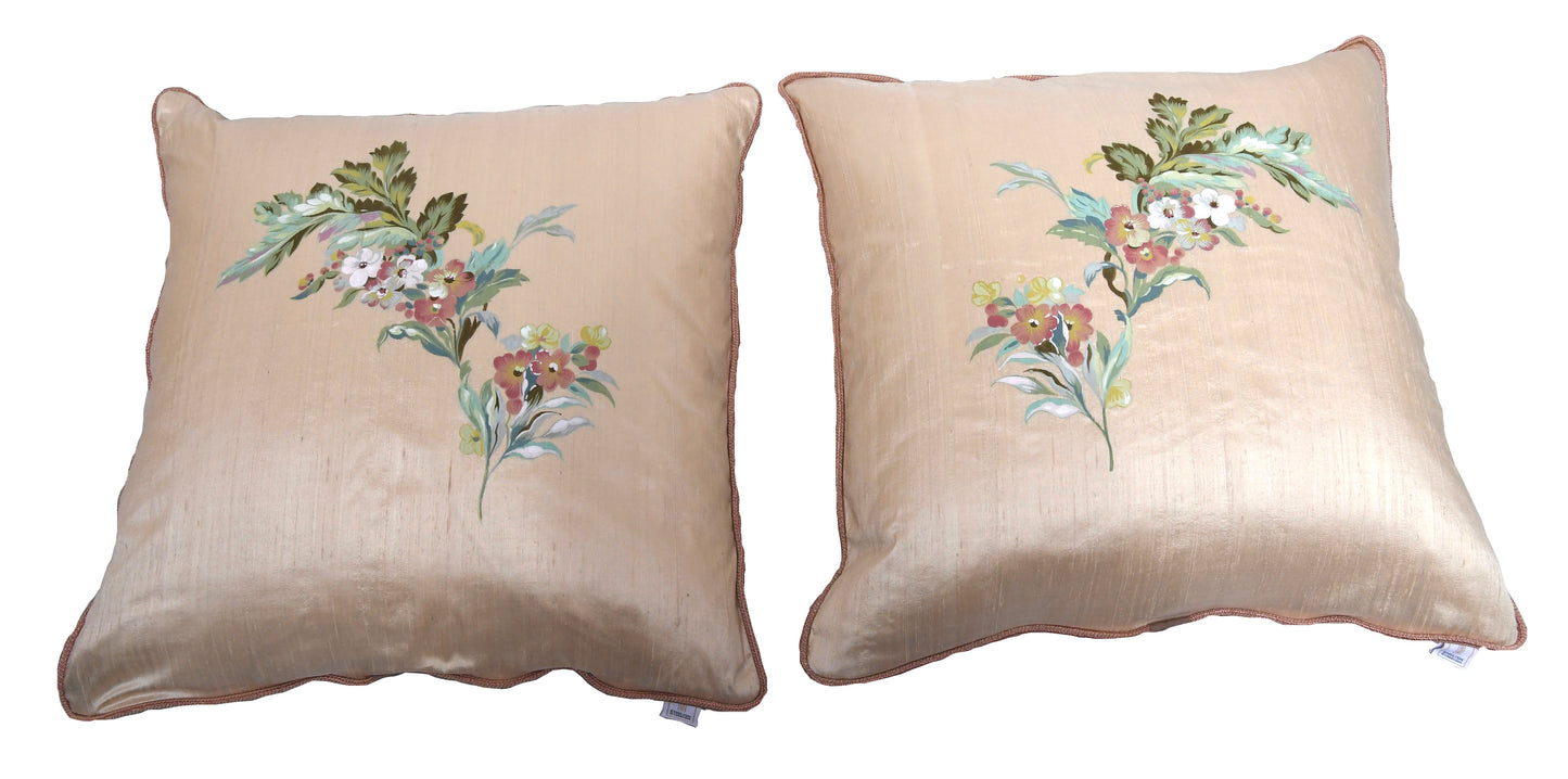 Chateau Artisan hand painted set of 2 large silk cushion covers. Price for both covers