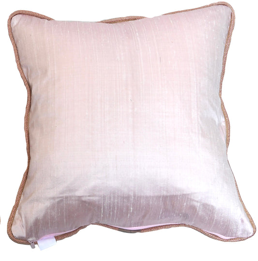Chateau Peony, artisan hand painted set of two small pink silk cushion covers