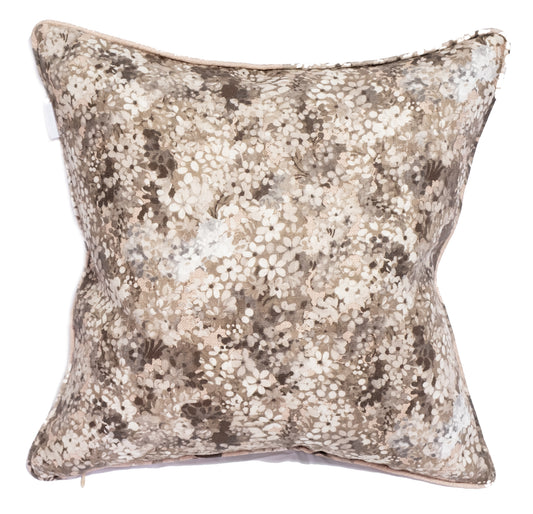 Joy and Blossom cushion in Cappuccino. Premium Irish Linen. 18" complete with Luxury Feather Filling.
