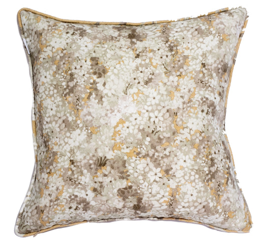 Joy and Blossom Reversible Cushion in golden. Premium Irish Linen. 18" complete with Luxury Feather Filling