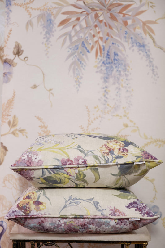 Joy Cushion in Clotted Cream. Premium Irish Linen. 18"complete with luxury feather filling