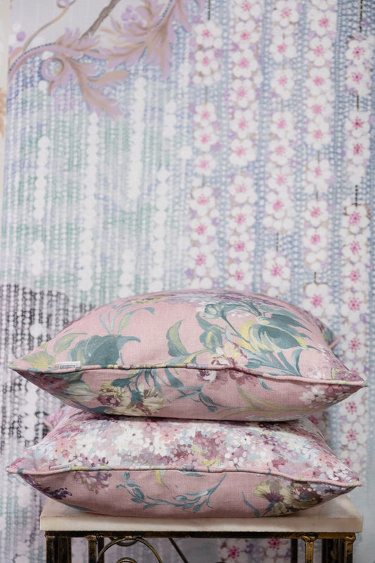 Joy Cushion in Rose Mist. Premium Irish Linen. 18", complete with Luxury Feather filling