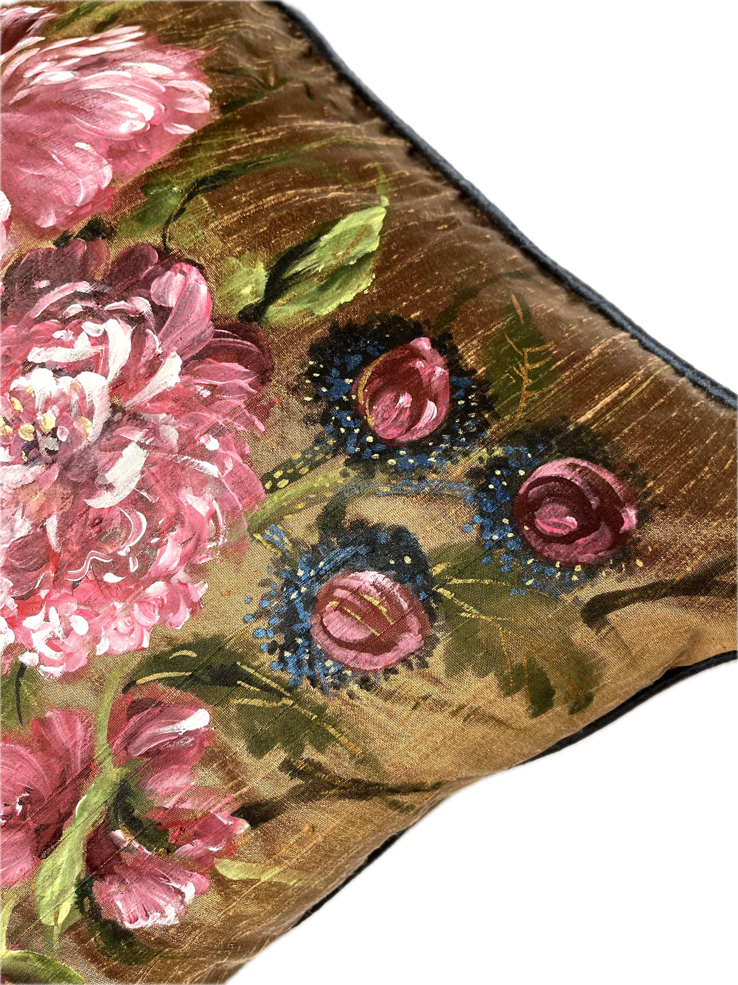 New! Poppy flowers artisan hand painted small silk cushion with feather inner