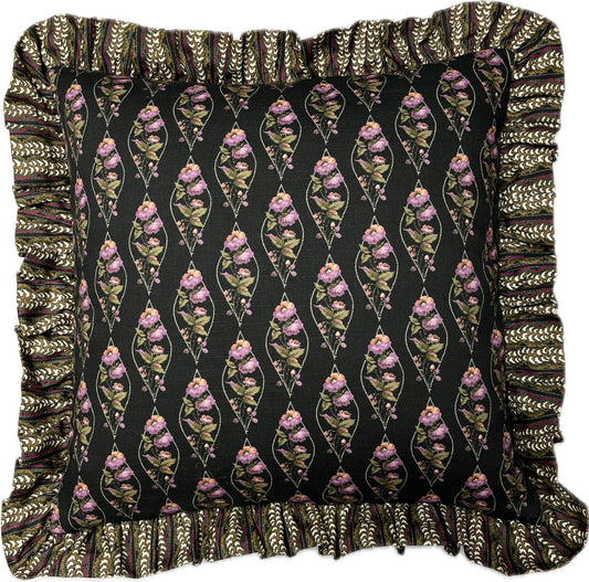 Victorias Dress/Cameo in Jet. Small reversible, frilled cushion cover in cotton