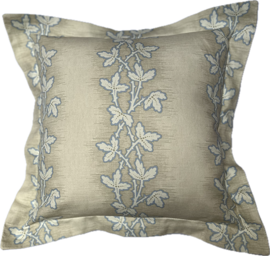 Lunds Leaf in Summer Green and Chambray. Small, reversible oxford style cushion cover
