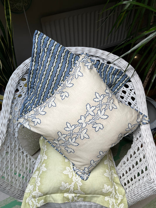 Pressed Fern in colour Chambray. Small oxford style cushion cover in cotton/linen.