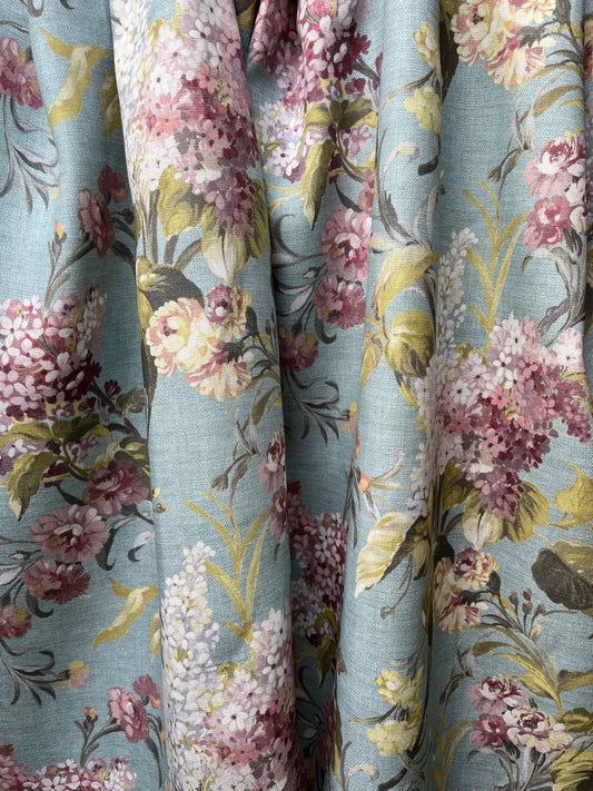 Joy Linen in Summer Breeze, printed on premium linen. A flamboyant, exuberant and joyous floral.