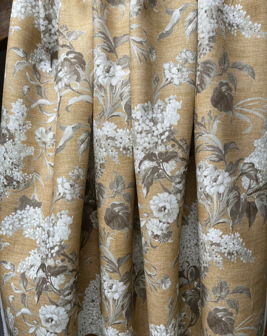 Joy Linen in Golden, printed on premium linen. A flamboyant, exuberant and joyous floral
