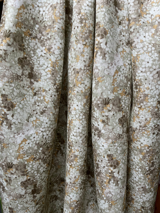 Joy Blossom in Golden Pearl, printed on premium linen. a pretty carpet of lilac blossoms