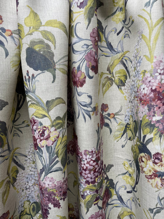Joy Linen in Clotted Cream, printed on premium linen. A flamboyant, exuberant and joyous floral.