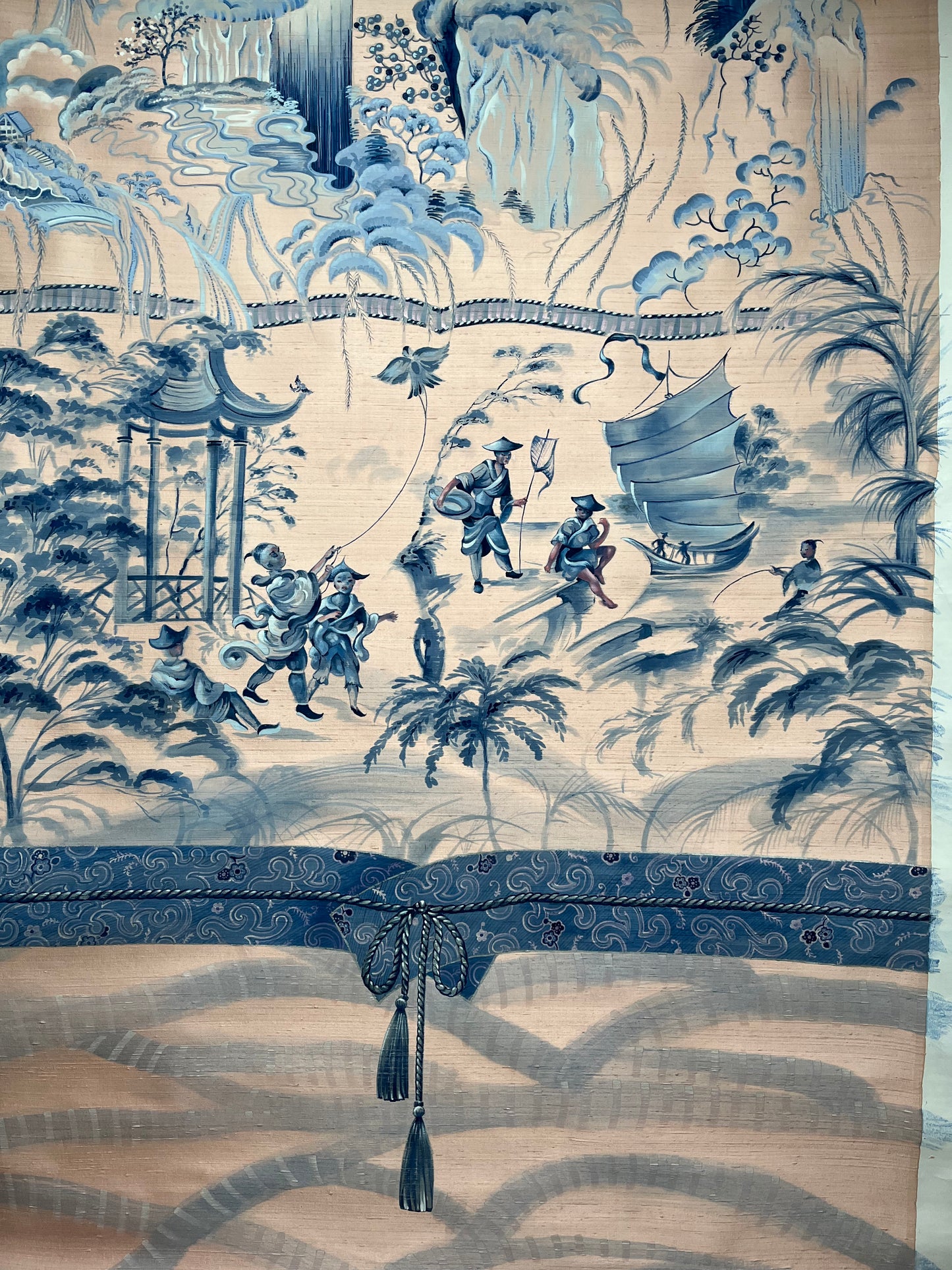Obi - Large hand painted blue/pink wallpaper panel