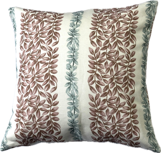 Large Leaf Stripe Cushion Cover in Grey and Pink