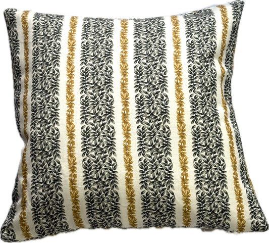 Small Leaf Stripe Cushion Cover in Gold and Grey