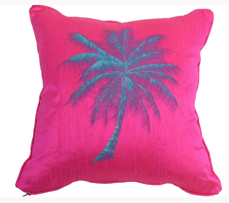 Tropical Palms, 1 pair of hand painted silk panels in hot pink & burnt orange