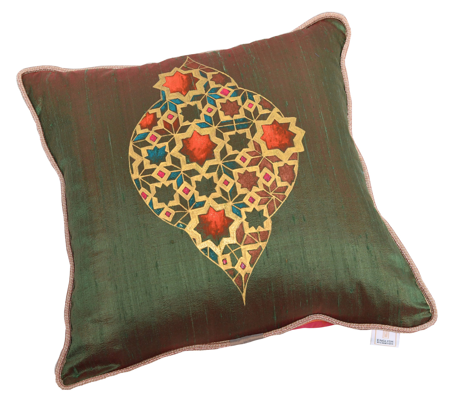 Moroccan lantern artisan hand painted small silk cushion cover.