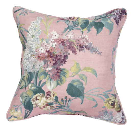 Joy and Blossom Reversible  Cushion in Rose Mist/Breeze Blue. Premium Irish Linen, 18" complete with luxury Feather Filling