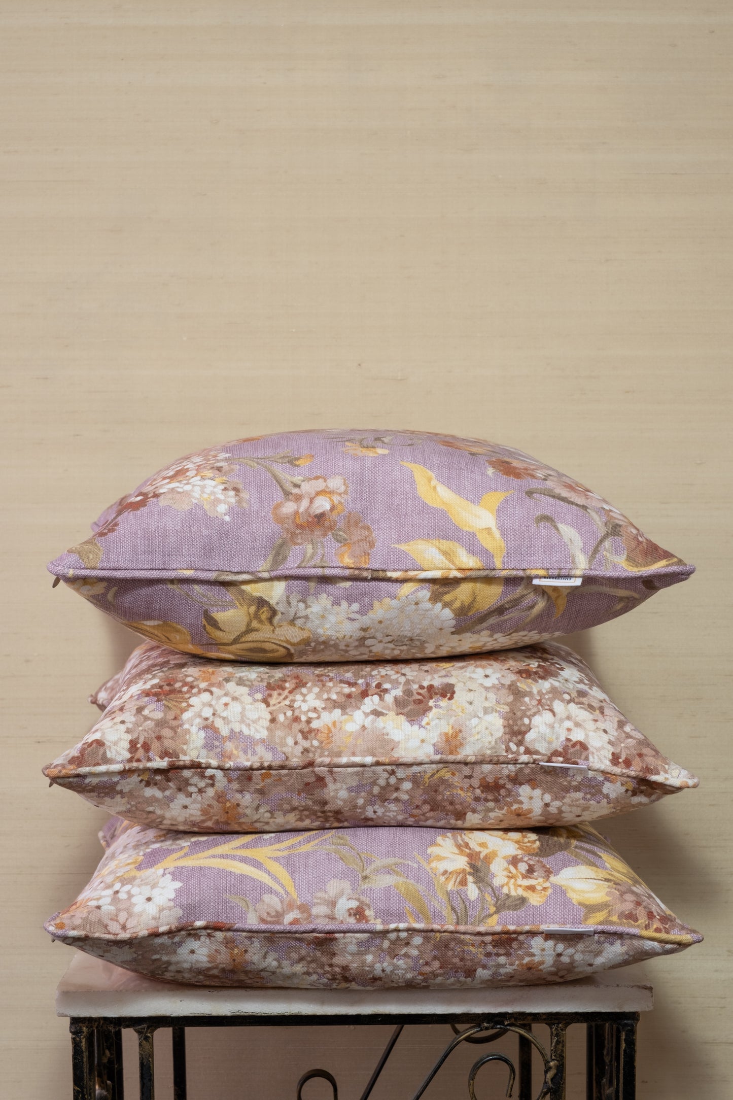 Joy and Blossom Reversible cushion in Autumn violet. Premium Irish Linen. 18" complete with Luxury Feather Filling