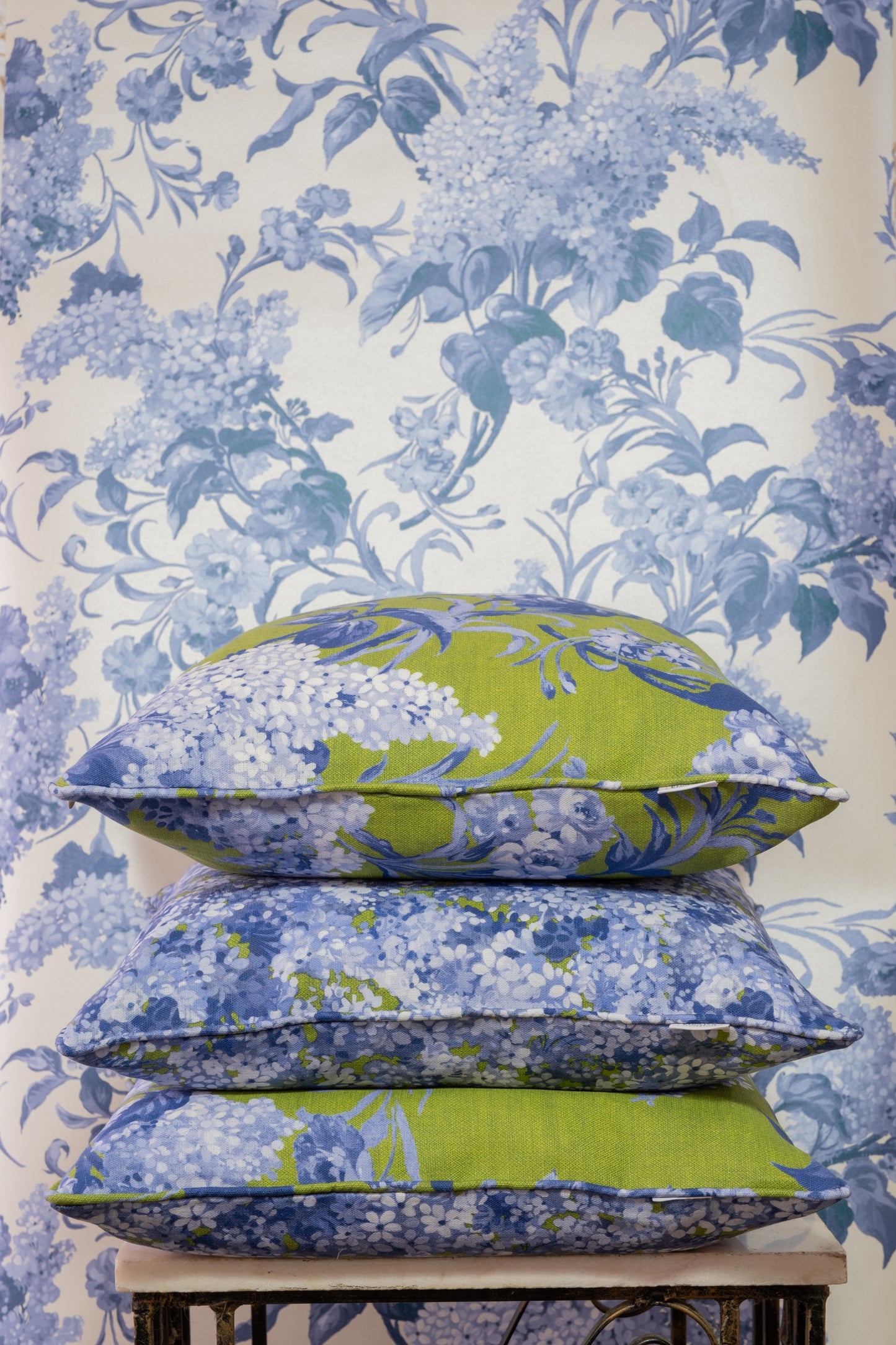 Joy and Blossom, reversible cushion in Midnight Forest. Premium Irish Linen. 18" complete with luxury feather filling