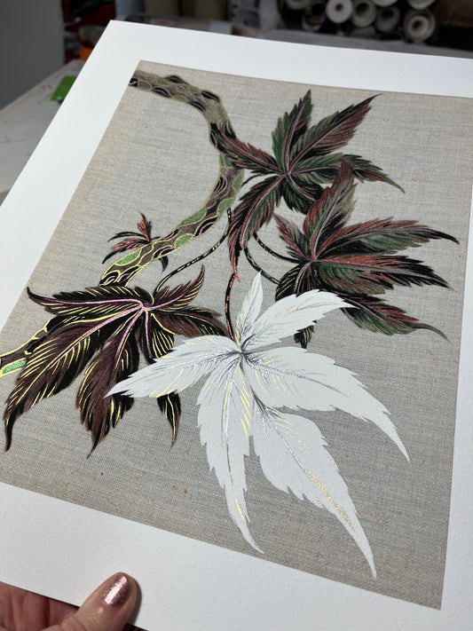 Limited Edition, Hand embellished, Japanese Acer Study 3 Giclee Art Print