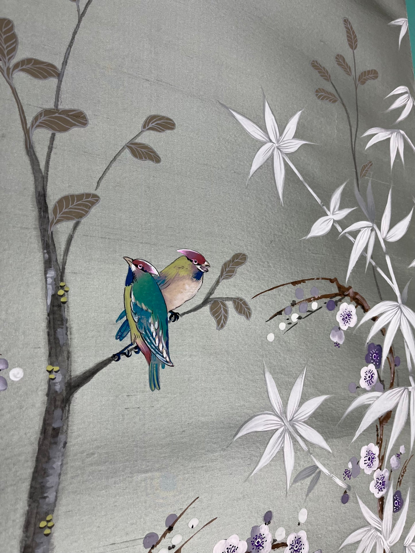 Chinoiserie Wallpaper panels, set of 4 hand painted on paper backed silk.