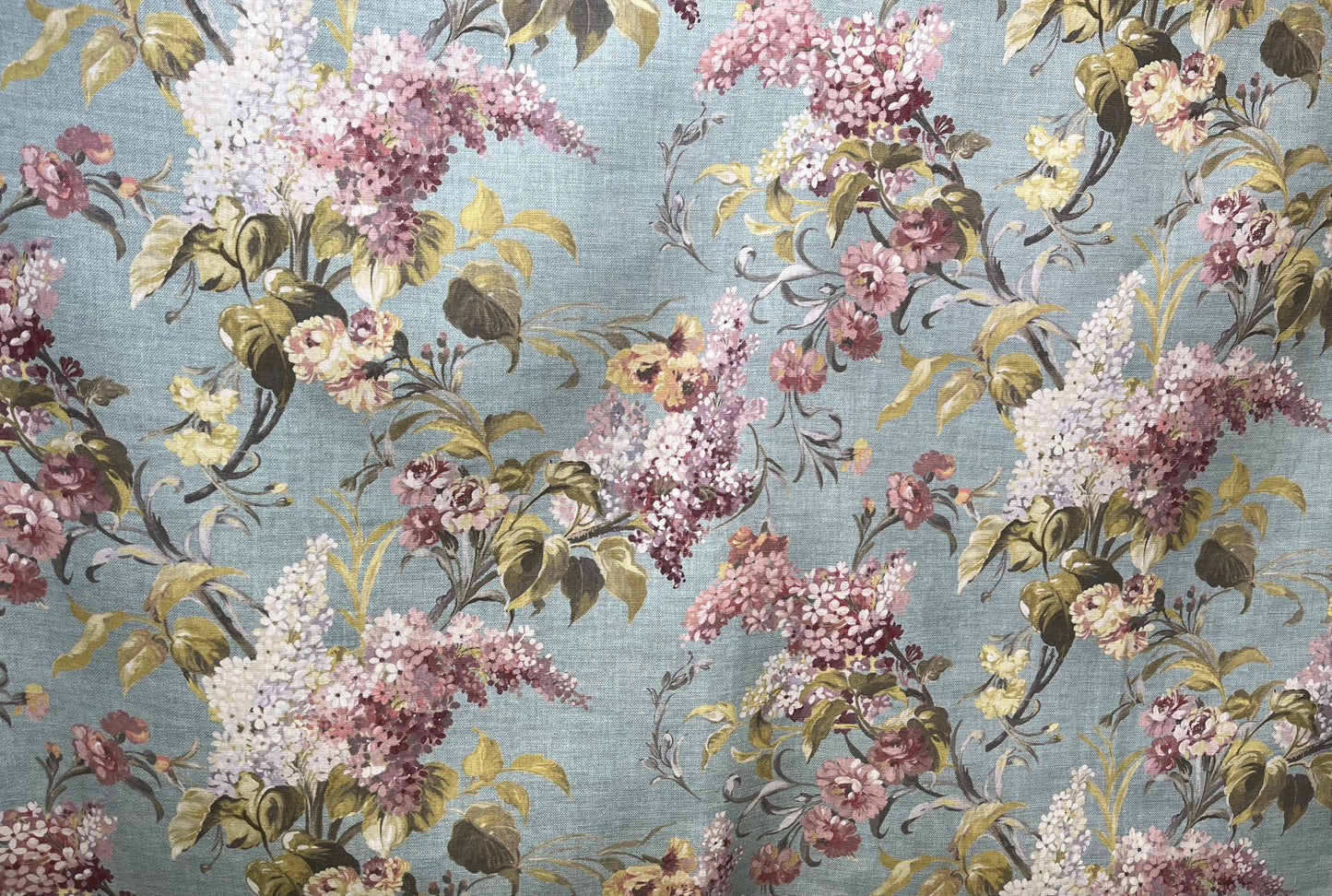 Joy Linen in Summer Breeze, printed on premium Irish linen. A flamboyant, exuberant and joyous floral.