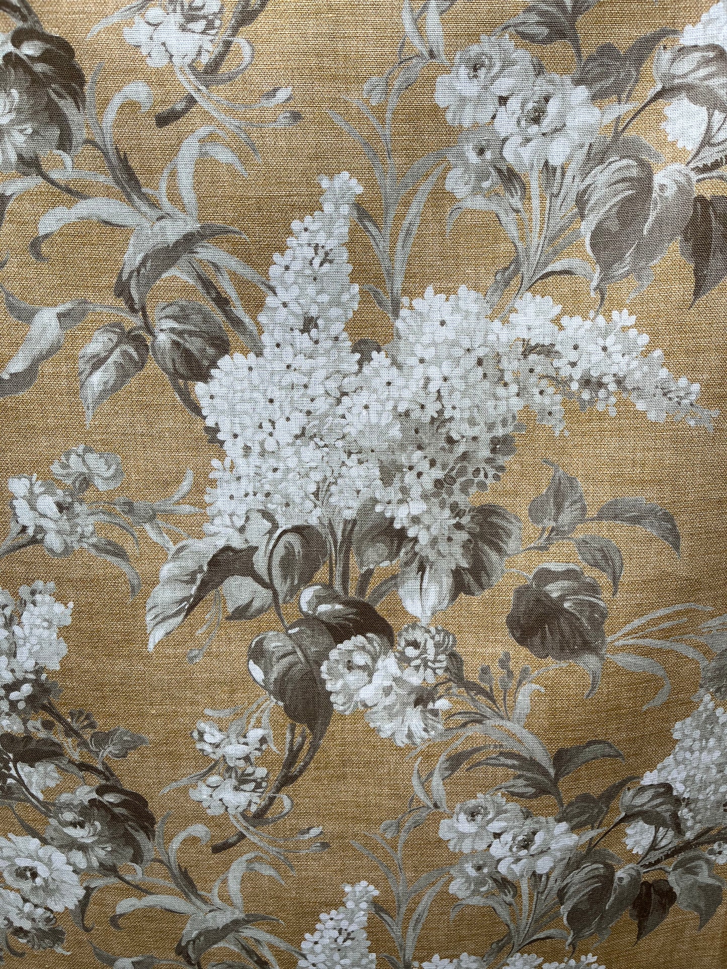 Joy Linen in Golden, printed on premium Irish linen. A flamboyant, exuberant and joyous floral