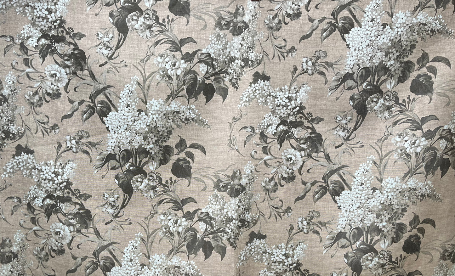 Joy Linen in Cappuccino, printed on premium Irish linen. A flamboyant, exuberant and joyous floral.