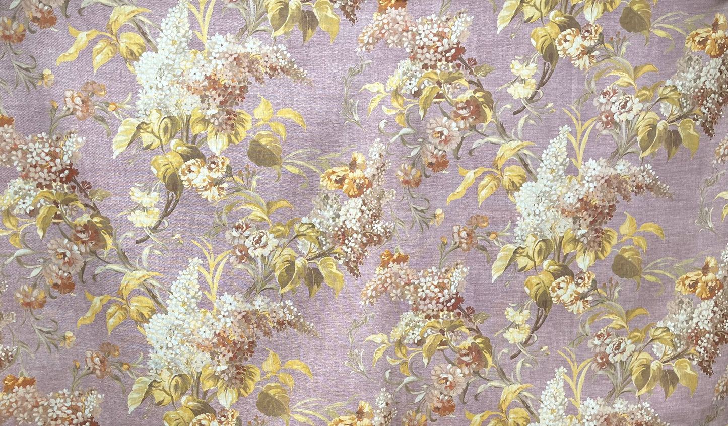 Joy Linen in Autumn Violet, printed on premium Irish linen. A flamboyant, exuberant and joyous Floral