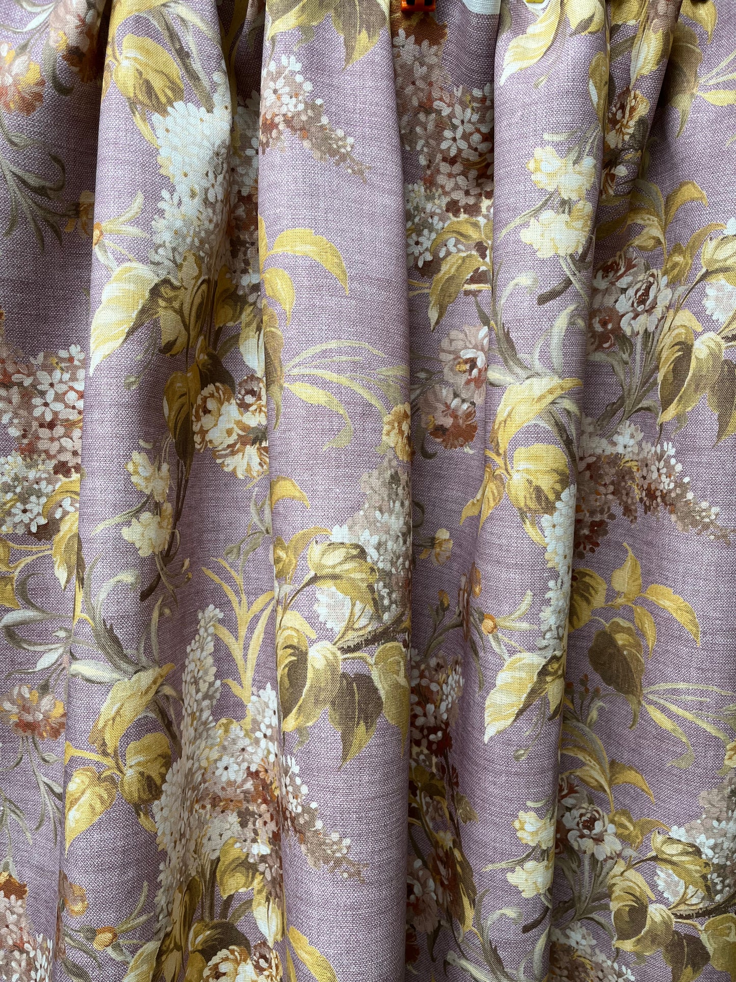 Joy Linen in Autumn Violet, printed on premium Irish linen. A flamboyant, exuberant and joyous Floral