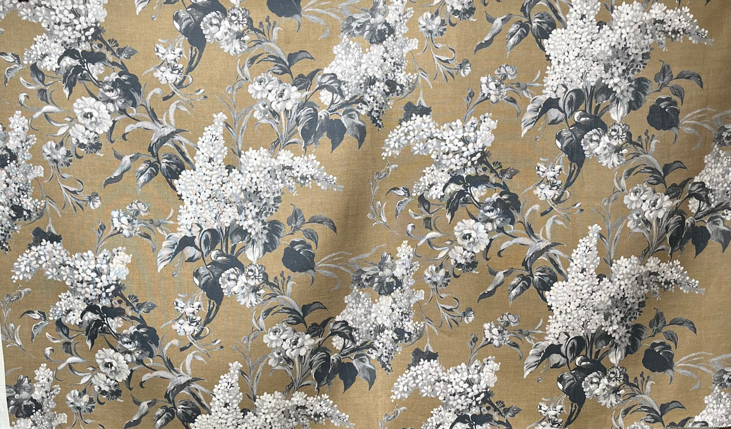 Joy Linen in Bronze, printed on premium Irish linen. A flamboyant, exuberant and joyous floral.