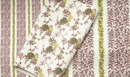 Small Leaf Stripe - Olive and Mauve Pink