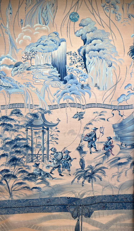 Obi - Large hand painted blue/pink wallpaper panel