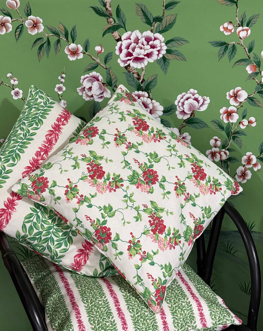 Petit Wisteria Cushion Cover in Red and Green