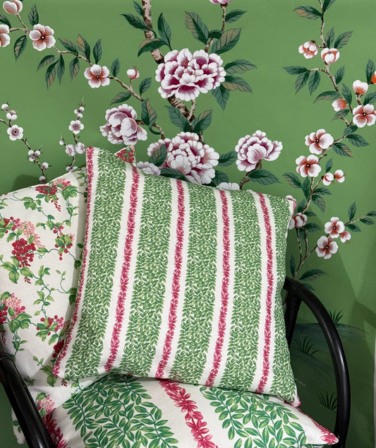 Small Leaf Stripe Cushion Cover in Red and Green