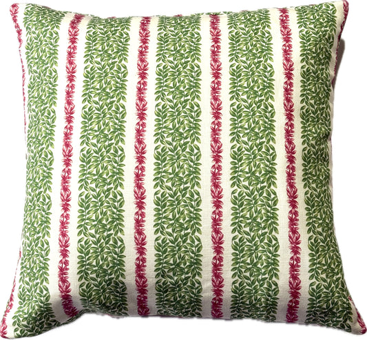 Small Leaf Stripe Cushion Cover in Red and Green
