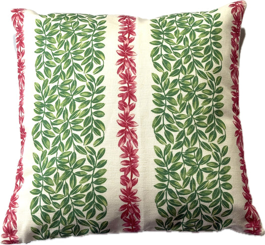 Large Leaf Stripe Cushion Cover in Red and Green