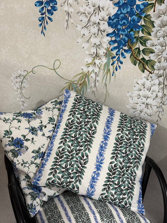 Large Leaf Stripe cushion Cover in Blue and Green