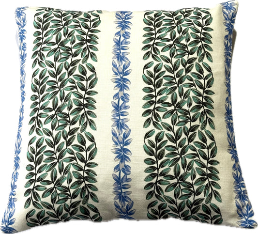 Large Leaf Stripe cushion Cover in Blue and Green