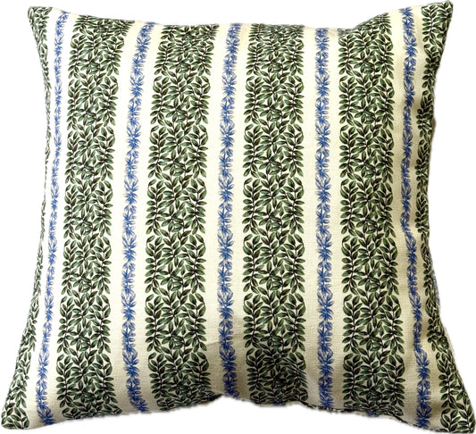 Small Leaf Stripe Cushion Cover in Blue and Green