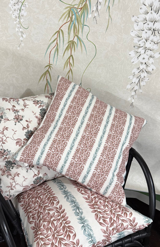 Small Leaf Stripe Cushion Cover in Grey and Pink