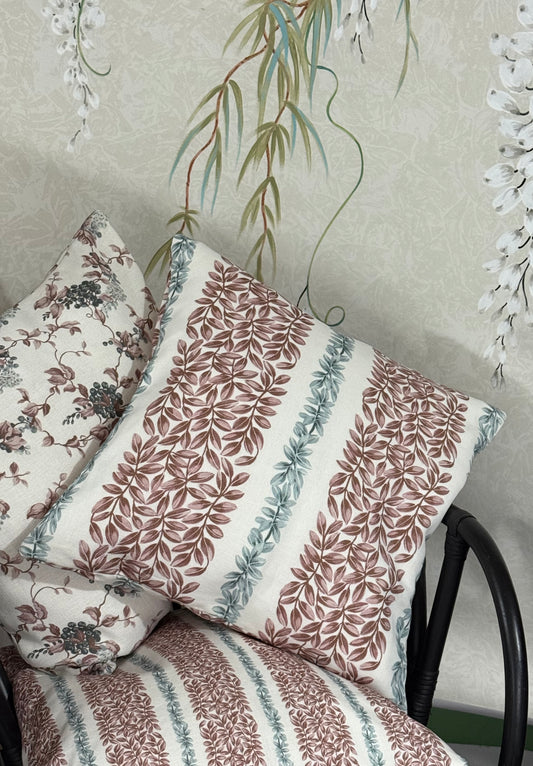 Large Leaf Stripe Cushion Cover in Grey and Pink