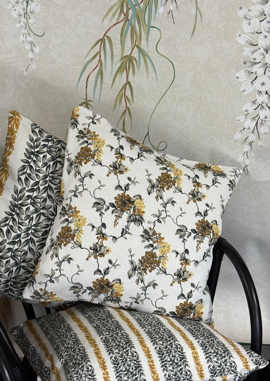 Petit Wisteria Cushion Cover in Gold and Grey