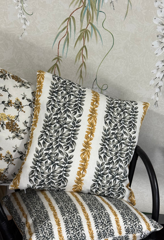 Large Leaf Stripe Cushion Cover in Gold and Grey