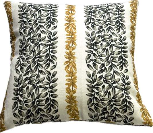 Large Leaf Stripe Cushion Cover in Gold and Grey
